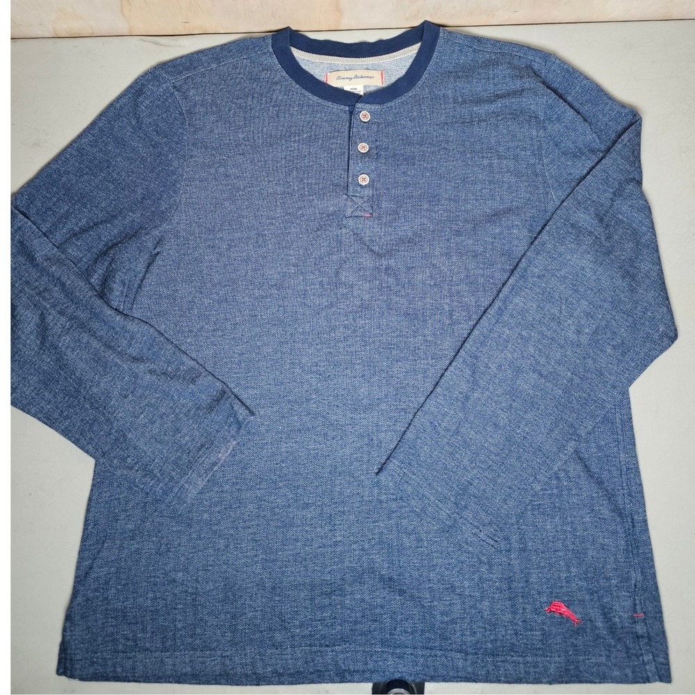 Tommy Bahama Mens‎ Blue Herringbone Long Sleeve Henley Shirt Size Medium